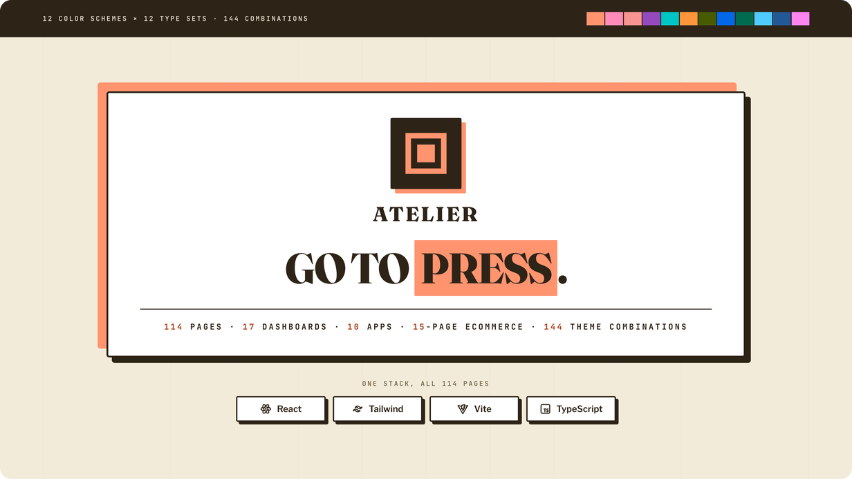 Go to press — build your next dashboard with Atelier React